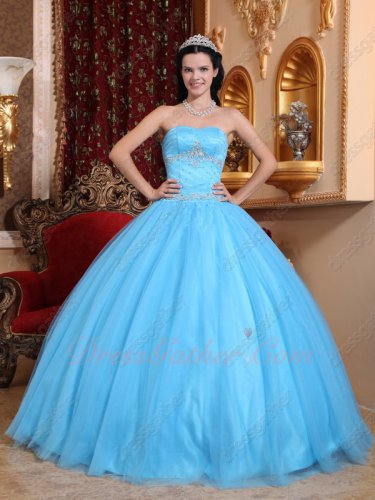 Strapless Aqua Blue Tulle Juniors Quinceanera Themes Ball Gown Flattering
