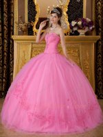 Best Deals Rose Pink Nature Waistline Quinceanera Gown With Embroidered Bottom Skirt