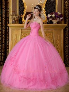 Best Deals Rose Pink Nature Waistline Quinceanera Gown With Embroidered Bottom Skirt