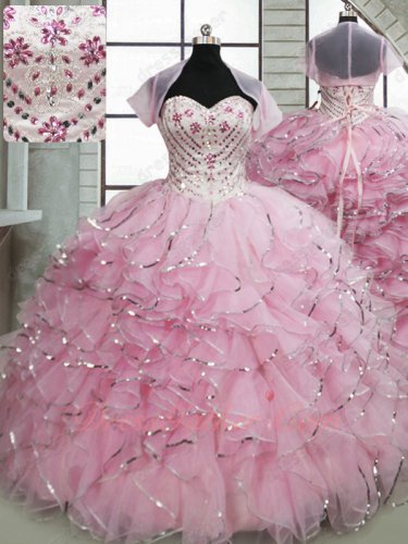 Silver Sequin Edge Organza Ruffles Skirt Fotos De Quinceanera 2023 For 16 Years Old