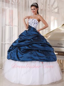 Mineral Navy Blue Quinceanera Party Dress White Flat Tulle With Bubble Overlay