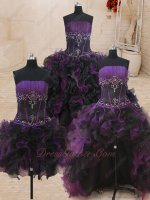 Four Pieces Purple and Black Match Detachable Military Court Ball Gown Wear Changeable