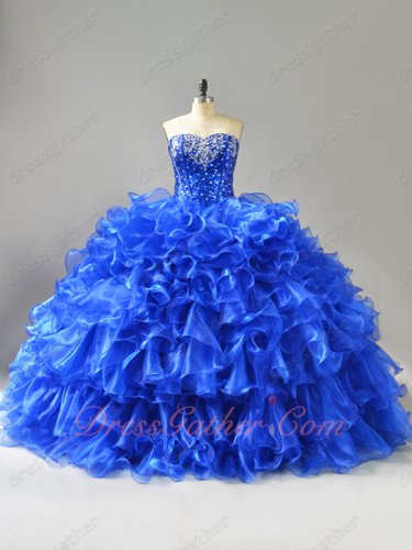 Sweetheart Paillette Basque Curly Edge Waterfalls Bright Royal Blue Quinceanera Dresses