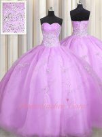 Dignified Floor Length Quinceanera Ball Gown Lilac Organza With Silver Embroidery