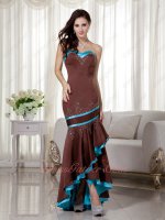 Promotion Discount Sheathy High-low Cocktail Prom Dress Sienna Brown and Aqua Blue