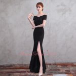 Stylish Close-fitting High Side Split Black Spandex Fabric Evening Dress