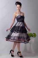 Lolita Tea Length Layers Tulle With Lacework Black Evening Dress Pink Lining