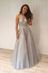 Dignified Halter Silver Appliques Graduation Ceremony Prom Dress Good Reputation