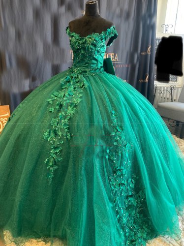 Off Shoulder Floor Length Emerald Green Pinterest Quinceanera Dress and Bow