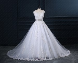 Custom Made Appliques Chapel Train White Wedding Bride Dress Factory Direct Sell