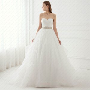 Contracted Sweetheart Crossed Wrinkle Puffy Cheap Wedding Gown Crystals and Horsehair