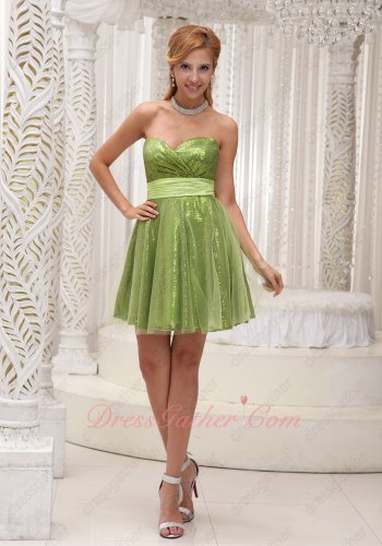 Pretty Tulle Covered Twinkling Sequin Grass Gree Girl Party Prom Dress With Ribbon