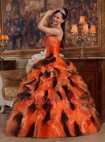 Orange and Black Organza/Tulle Mixed Ruffles Quinceanera Ball Gown Dignified