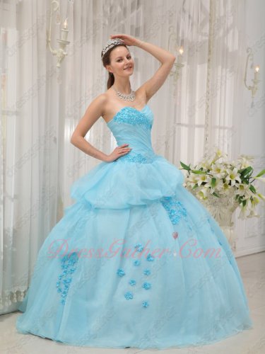 Nifty Baby Blue Young Girl Floret Quinceanera Dress Factory Direct Sale