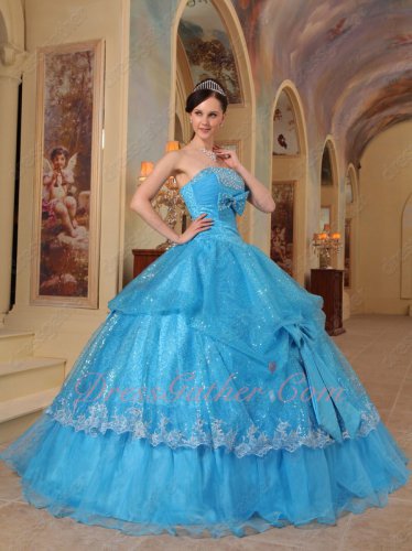 Shiny Sequin Fabric Azure/Aqua Blue Quinceanera Party Ball Gown With Bowknot