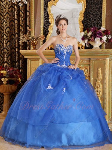 Girdling Waist Royal Blue Organza Winter Quinceanera Dress Silver Embroidery