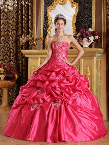 Embroidery Pick-ups Deep Rose Pink Quinceanera Gown Buy One Get One Free Specified