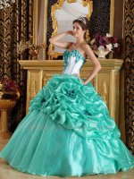 White Top Corset Apple Green/Jade Bubble Organza Quinceanera Ball Gown Cheap