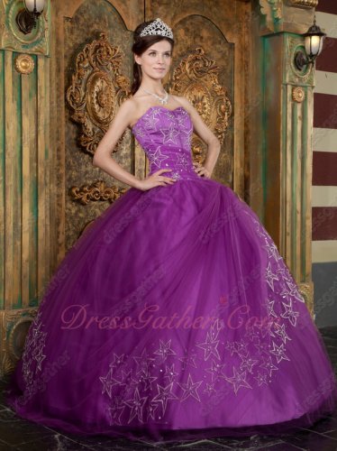 Embroidery Five-pointed Stars Mauve Purple Quinceanear Adult Ceremony Dress