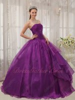 Grape Mauve Purple Organza Princess Quince Ball Gown Slip With Tulle Inisde