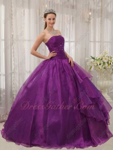 Grape Mauve Purple Organza Princess Quince Ball Gown Slip With Tulle Inisde