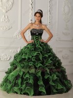 Spring Green/Black Mixed Thickset Ruffles Shoelace Quinceanera Ceremony Gowns