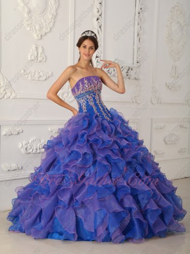 Mauve Purple/Royal Blue Mixed Dense Ruffles Quinceanera Dress Dropped Waist