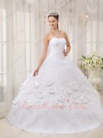 White Organza Quince Court Ball Gown Applique and Rose Flowers Decorated Plain Skirt