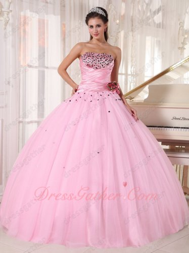 Memorable Baby Pink Taffeta Bodice/Mesh Tulle Flat Skirt Quince Celebrity Ball Gown