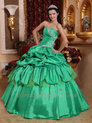 Latin America Strapless Spring Green Floor Length Quince Court Gown Like Cakes