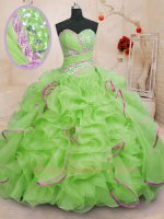 Mature Sweep Train Quinceanera Ball Gown Spring Green With Mauve Ruffles Edging Details