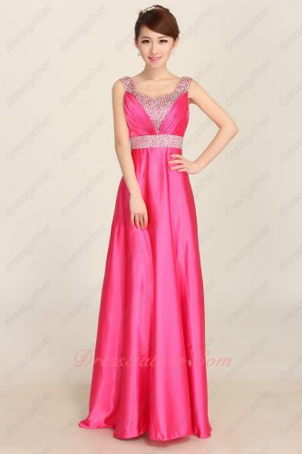 Beaded Wide Straps Hot Pink Friends Gathering Prom Dress Essentials