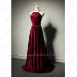 Pearls Decorated Peter Pan Collar Cross Back Wine Red Velvet Dresses Stores