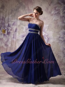 Midnight Royal Blue Chiffon Beaded Stipes Decorate Formal Gowns College Girl