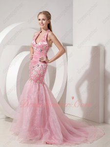 Noble Auld Rose Pink Formal Party Lady Wear Dress Attire Halter Mermaid Skirt