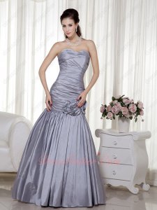 Silver Taffeta Package Haunch Trumpet Hemline Formal Prom Dress Handwork Craft