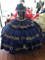 Charro Embroidery Black and Gold Quince Dress Anos Vestido 15th Birthday Girl