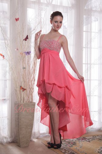 Straps High-low Design Empire Beading Watermelon Drinking Party Dress Super Hot