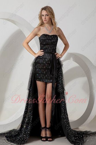 Sparking Sequin Black Multilayer Detachable High Low Prom Dress Stars Same Style