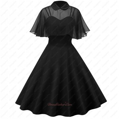 Amiable Black Spandex Short Prom LBD Vintage Formal Prom Dress and Lapel Cloak
