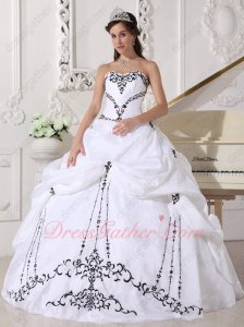 Western Village Classical White Military Ball Dress With Black Embroidery