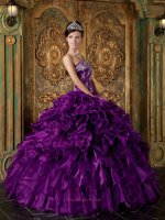 Brilliant Shiny Orchid Pansy Purple Quinceanera Gowns Thick Ruffles Puffy