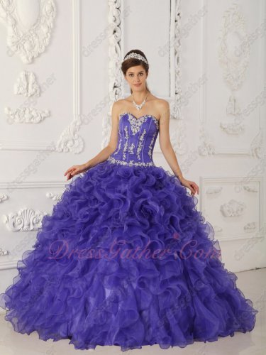 Violet Blue Purple Ruffles Skirt Quinceanera Court Gown Hot Sell Styles
