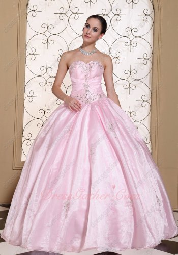 Nymphean Baby Pink Smooth Fluffy Organza Floor Length Ball Gown Low Price