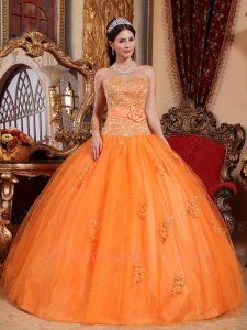 Discount Orange Satin and Tulle Dropped Waistline Prom Quinceanera Party Dress