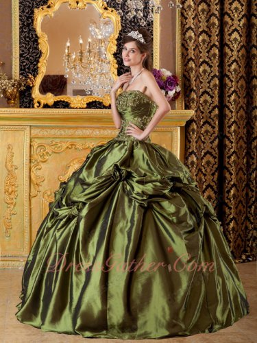 Olive Green Taffeta Strapless Bubble Prom Quinceanera Dress Low Price High Quality