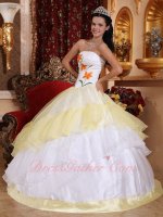 Princess White/Daffodil Quinceanera Celebrity Stage Ball Gown With Embroidery