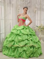 Spring Green Taffeta Quince Gown Clearance With Hot Pink Shoelaces Corset Design