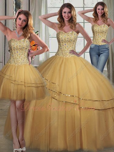 Detachable Four Pieces Several Kinds Wear Gold Tulle Quinceanera Ball Gowns to Dance