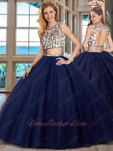 Two Pieces Separated Navy Blue Military Quinceanera Ball Gown Designer Recommend